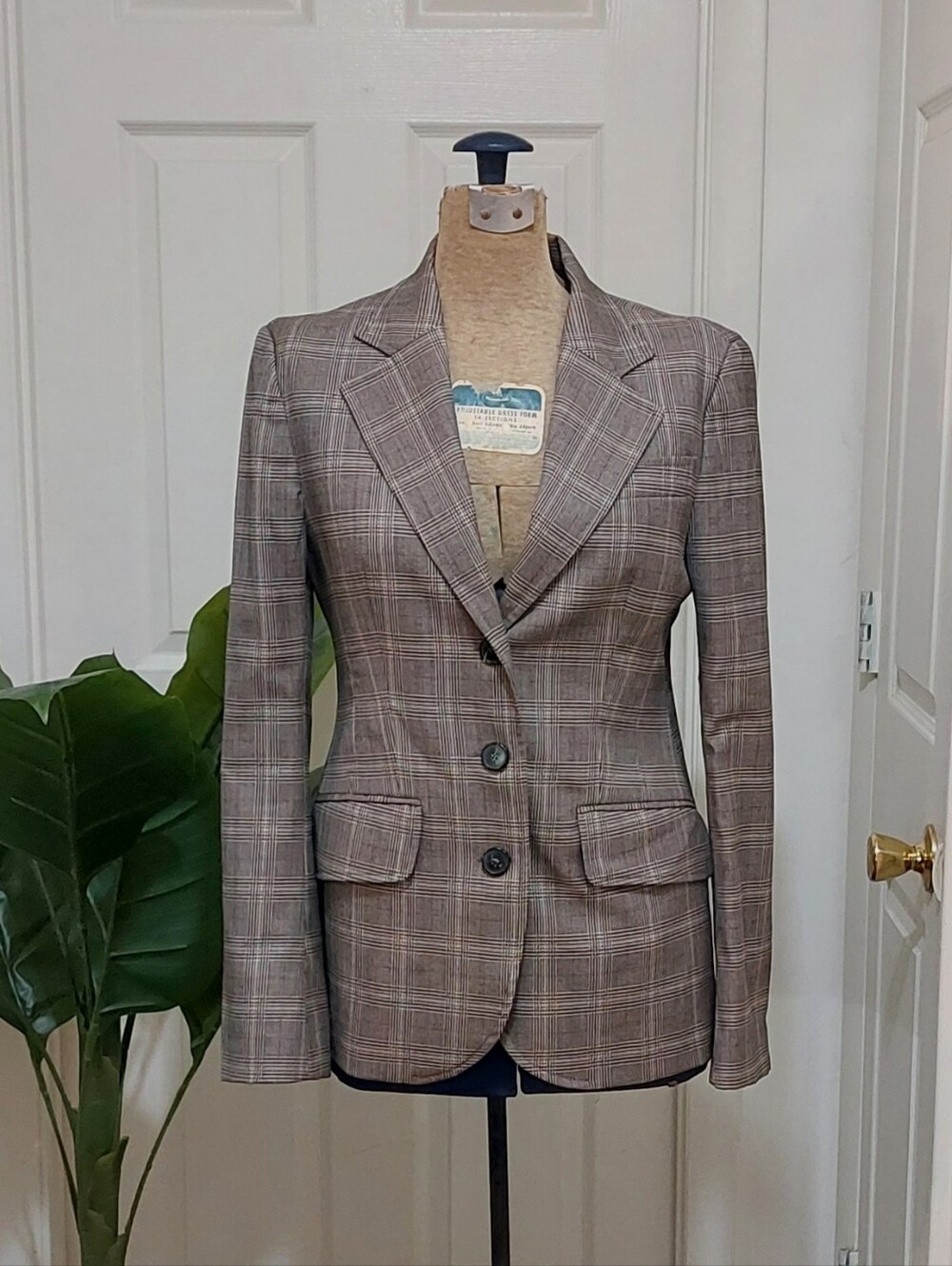 Zara Brown Plaid Tailored Blazer Size 8